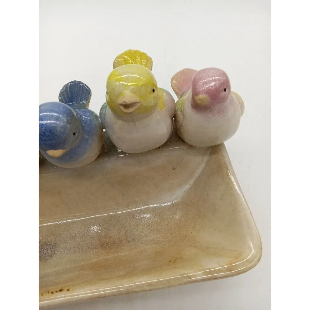 Vintage Ceramic Pottery Birds Sitting On A Feeder/Planter  Cottage Core 8